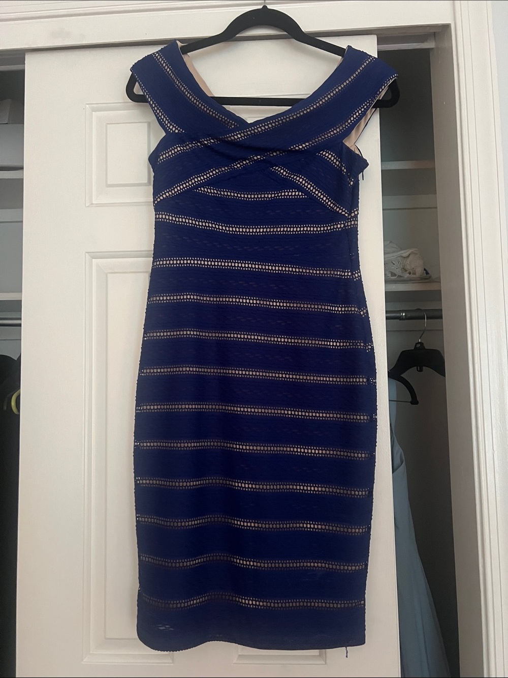 Cynthia Steffe Royal Blue and Beige Striped Sheath Dress
